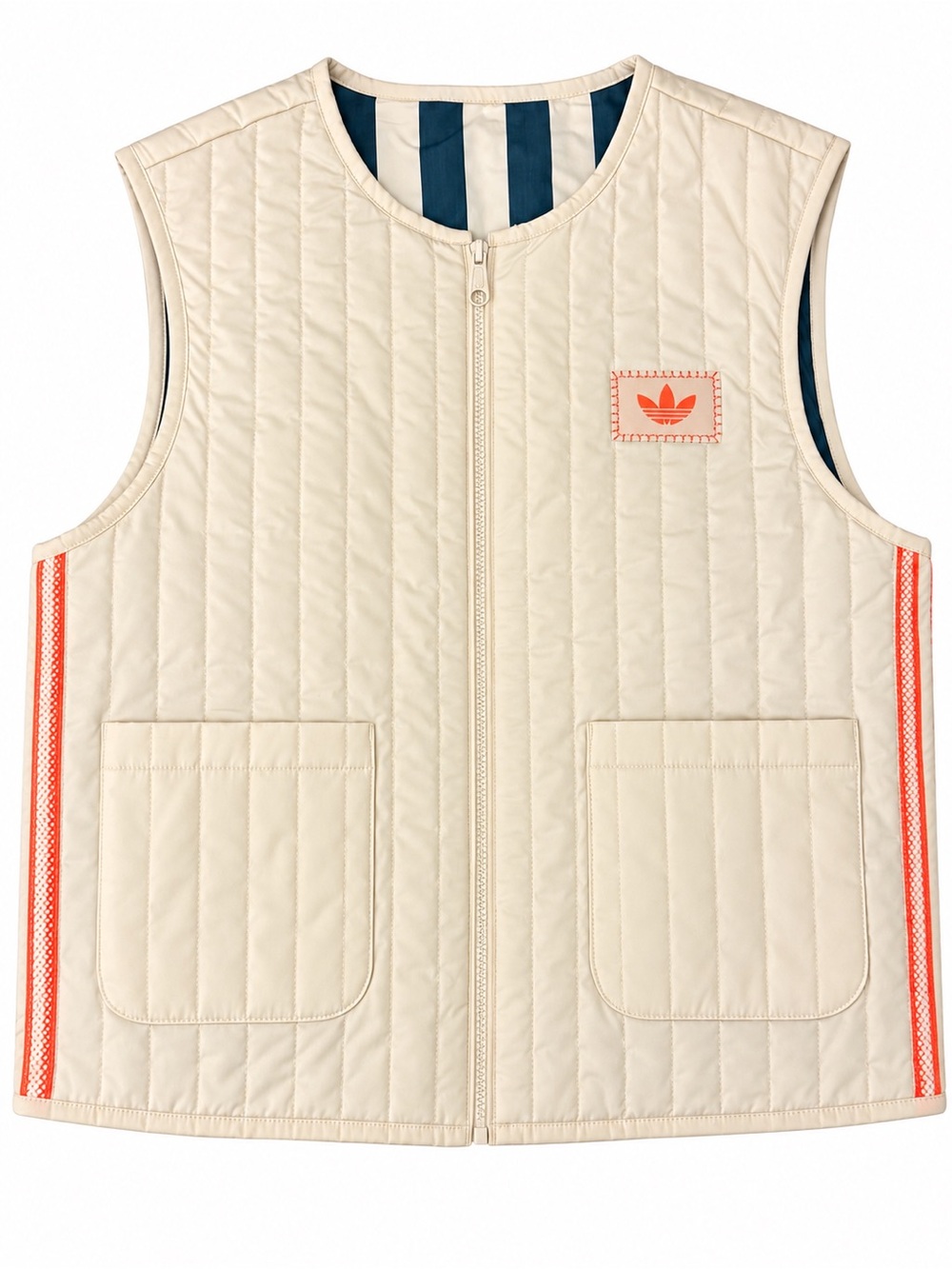 Adidas Cream Quilted Vest with Coral Accents - Reversible